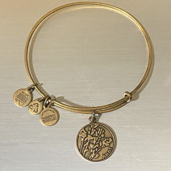 Alex And Ani Aunt Charm Bracelet Goldtone Boho Adjustable - Picture 2 of 4